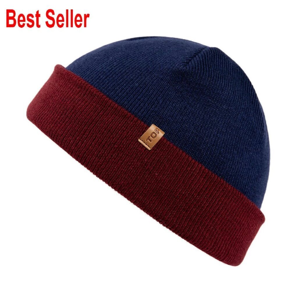 Merino Wool Fisherman Beanie Dual Layer Knit Hat Large Head Sizes